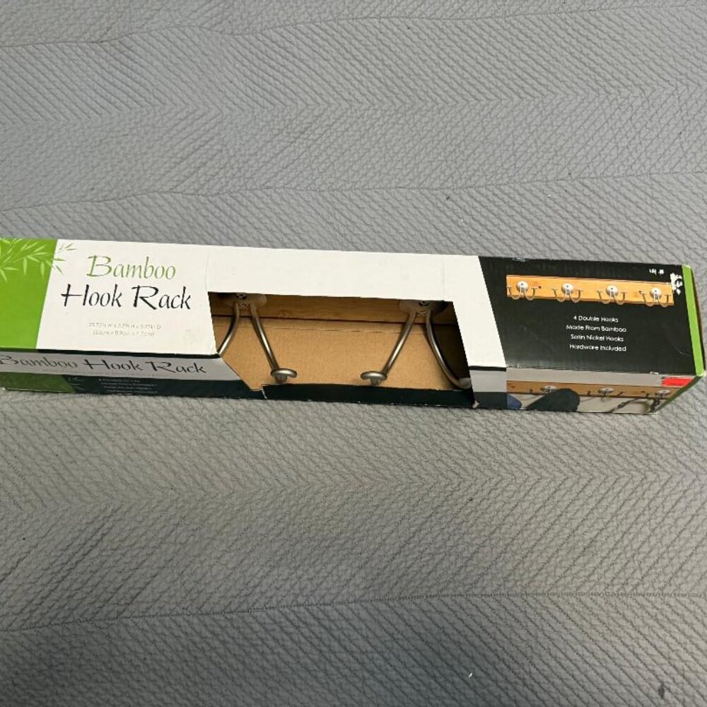 BAMBOO HOOK RACK 4 DOUBLE HOOKS - Picture 2 of 2
